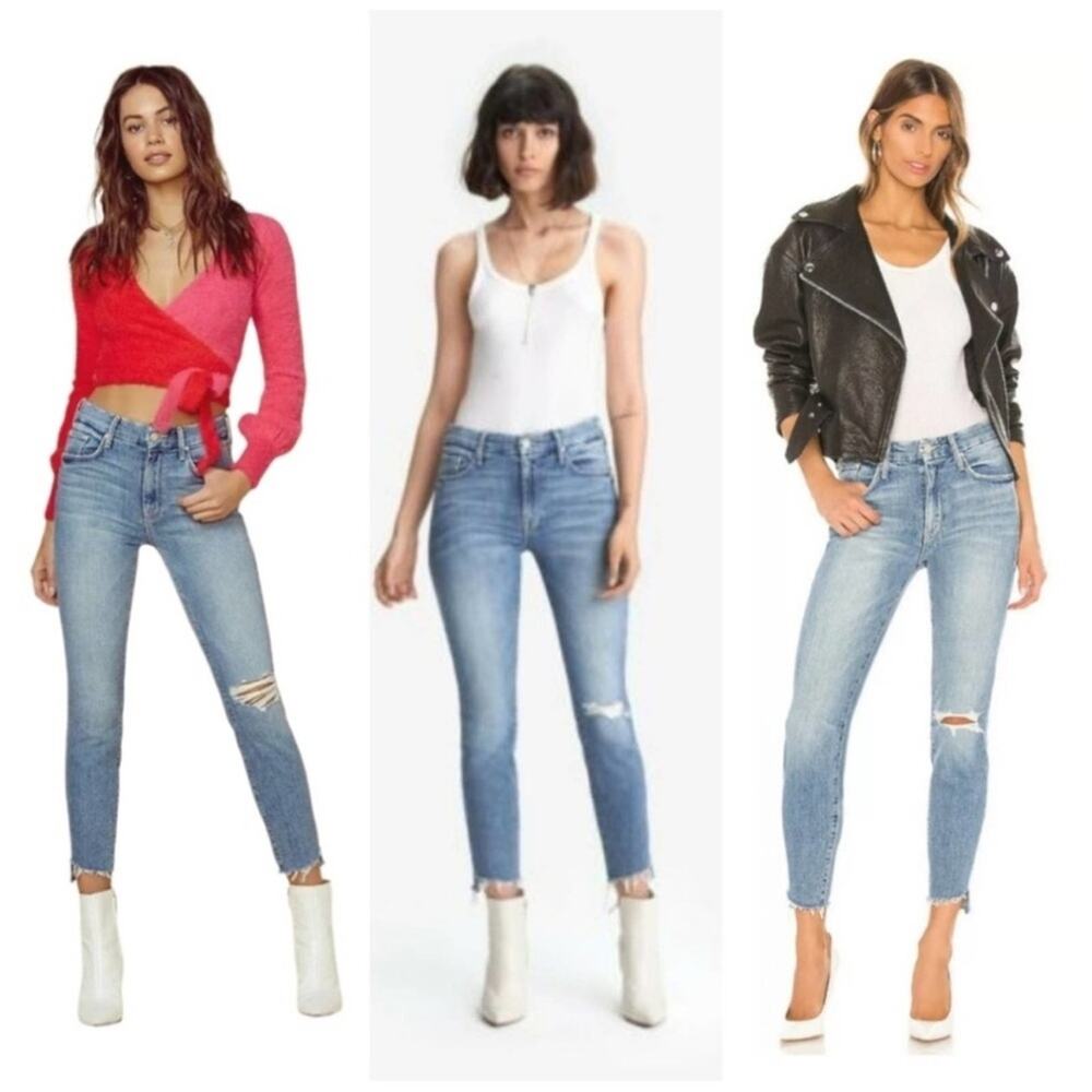 Mother The Looker Ankle Step Fray Skinny Jeans Exposed Secret Sister Medium Wash